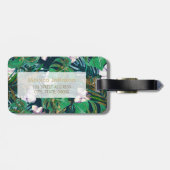 Tropisch groen Lila goudmonster laat Floral vallen Bagagelabel (Achterkant horizontaal)