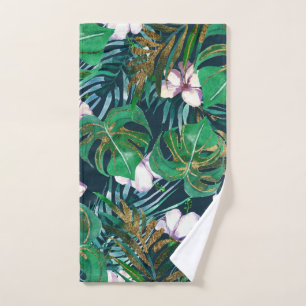 Tropisch groen Lila goudmonster laat Floral vallen Handdoek
