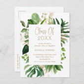 Tropisch groen Modern Afstuderen Aankondigingskaart (Voorkant / Achterkant)