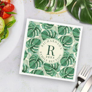 Tropisch groen Monstera Familie Reünie Party Servet