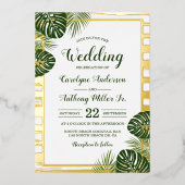 Tropisch groen palm Leaf Beach Wedding Real Folie Uitnodiging (Voorkant)