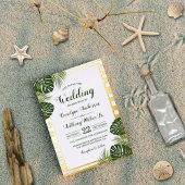 Tropisch groen palm Leaf Beach Wedding Real Folie Uitnodiging