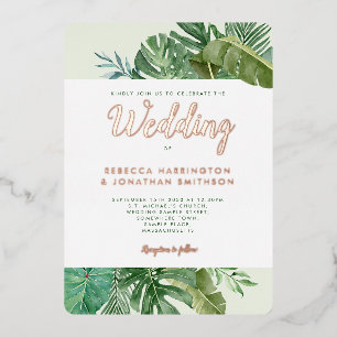 Tropisch groen palm Leaf Gold Wedding Folie Uitnodiging