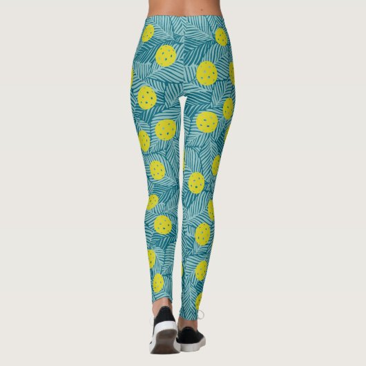 Tropisch groen palm leest kleurrijke pickleball leggings (Achterkant)