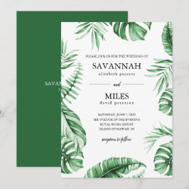 Tropisch groen palmblad kader trouw uitnodiging