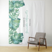 Tropisch groen palmbladeren fotocabine achtergrond wandkleed (In situ)