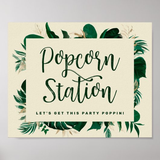 Tropisch groen popcornstation bruiloft bord poster (Voorkant)