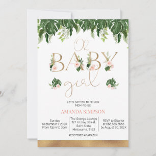 Tropisch groen Roze Bloemen Baby shower Kaart