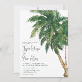 Tropisch groen script palm tree 3 foto bruiloft kaart (Voorkant)
