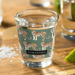 Tropisch groen Waterverf trekkerpatroon met naam Shot Glas