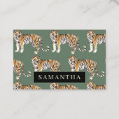 Tropisch groen Waterverf trekkerpatroon met naam Visitekaartje (Voorkant)