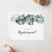 Tropisch groen Witte Floral Bridesmaid Voorstel Notitiekaartje (Voorkant / Achterkant in situ)