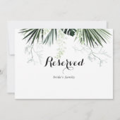 Tropisch groen witte trouwdag gereserveerd bord (Achterkant)