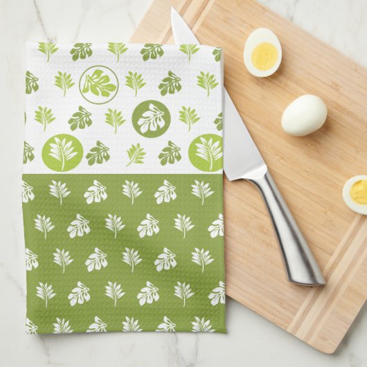 Tropisch Groene Cirkel Bladeren Patroonontwerp Theedoek (Quarter Fold)