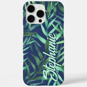 Tropisch groene en blauwe bladeren Aangepaste naam iPhone 16 Pro Max Hoesje