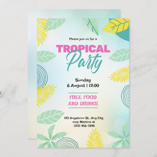 Tropisch groene en gele zomerfeest kaart (Voorkant / Achterkant)