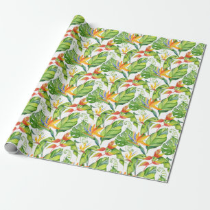 Tropisch groene Monstera & oranje bladeren waterve Cadeaupapier
