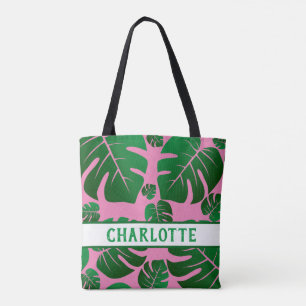 Tropisch-groene palmbladeren, gepersonaliseerd draagtas