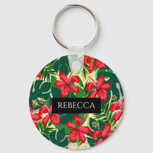 Tropisch-groene palmbladeren Monogram Sleutelhange Sleutelhanger