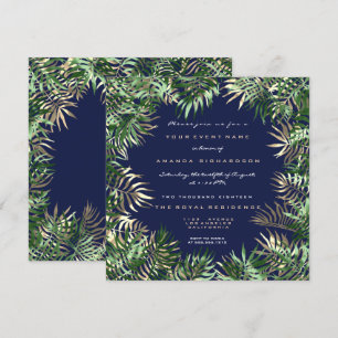 Tropisch groene palmbladframe blauw nav sepia goud kaart