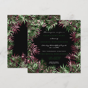 Tropisch groene palmbladframe zwart wit burgundy kaart