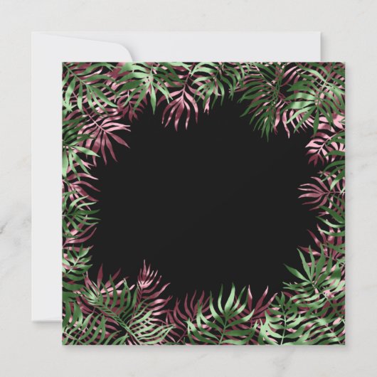 Tropisch groene palmbladlijst zwart wit burgundy kaart (Achterkant)