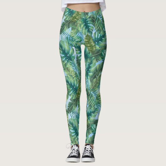 Tropisch groene planten bladeren leggings (Voorkant)