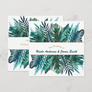 Tropisch groene theebladeren Elegante witte bruilo Kaart