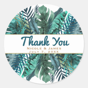 Tropisch groene theebladeren Elegante witte bruilo Ronde Sticker