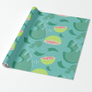 Tropisch Guave Fruit en Groene Roze Teal Cadeaupapier