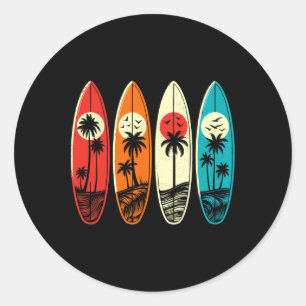 Tropisch Hawaï Palm Surfen Strand Surfplank Retro Ronde Sticker