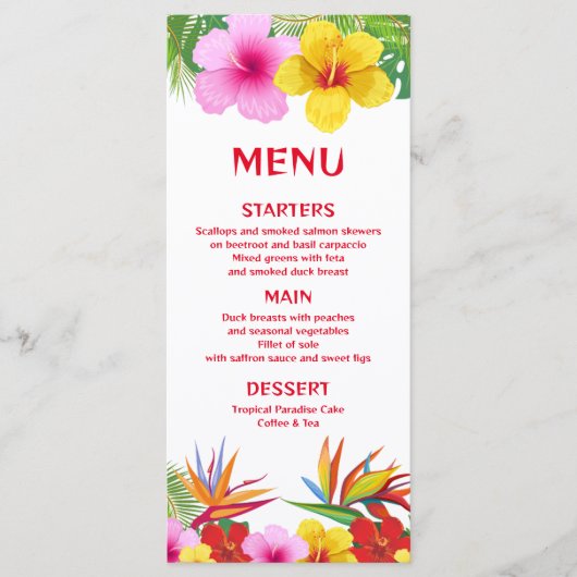 Tropisch Hawaiaans Bloemig Menu (Voorkant)