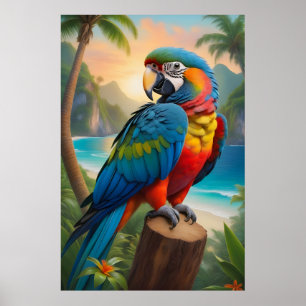 tropisch hawaiiaans papegaaiparadijs poster