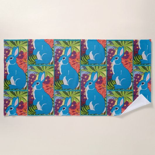 Tropisch Hawaiian Bunny Rabbit Design Beach Towel Strandlaken (Voorkant)
