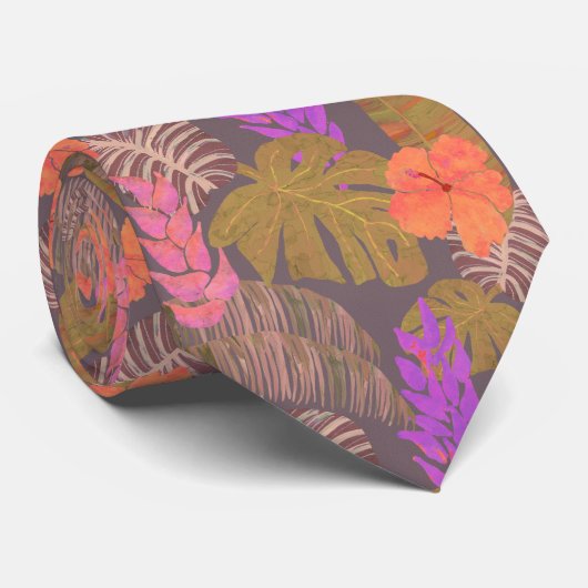 Tropisch Hawaiian Floral Stropdas (Opgerold)