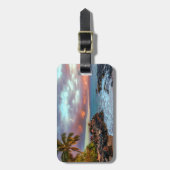 Tropisch Hawaiian Palm Tree Sandy Beach Paradise Bagagelabel (Voorkant verticaal)