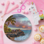 Tropisch Hawaiian Palm Tree Sandy Beach Paradise Papieren Bordje (Feest)