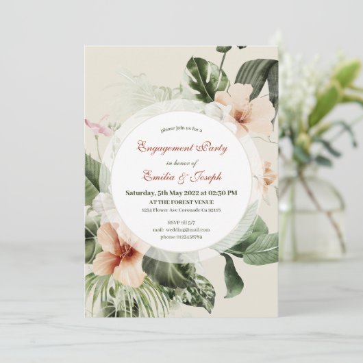 Tropisch hibiscus boho pastel Verloving Kaart (Staand voorkant)