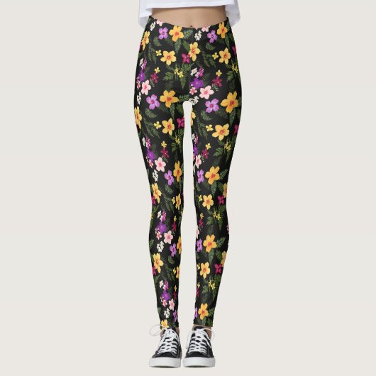 Tropisch Hibiscus Floral Leggings (Voorkant)