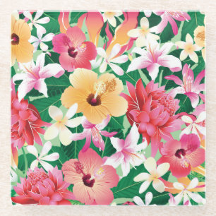 Tropisch Hibiscus Floral Pattern 2 Glazen Onderzetter