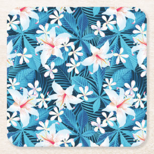 Tropisch Hibiscus Floral Pattern 2 Vierkante Kartonnen Onderzetter