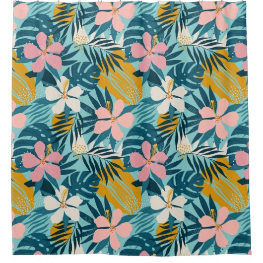 Tropisch Hibiscus Floral Pattern Douchegordijn (Voorkant)