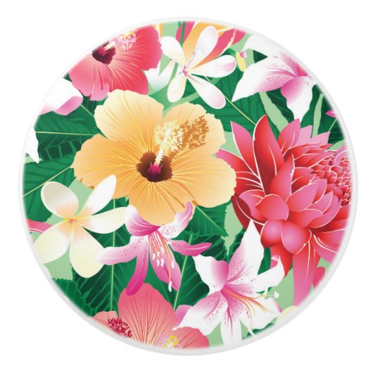 Tropisch Hibiscus Floral Pattern Keramische Knop (Voorkant)