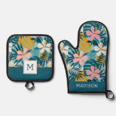 Tropisch Hibiscus Floral Pattern Ovenwant & Pannenlap Set (Voorkant)