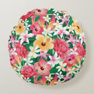 Tropisch Hibiscus Floral Pattern Rond Kussen