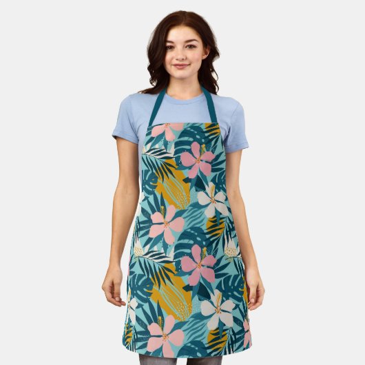 Tropisch Hibiscus Floral Pattern Schort (Gedragen)