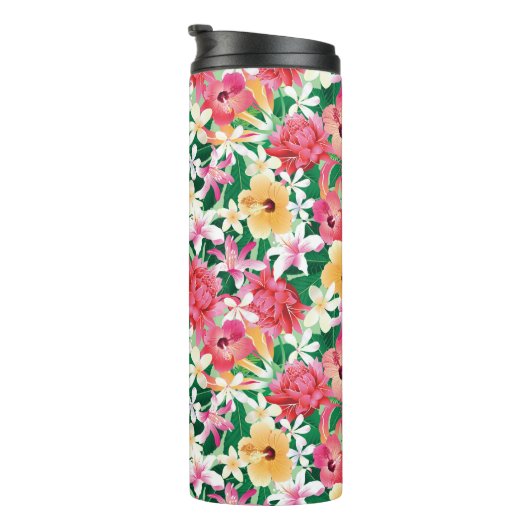 Tropisch Hibiscus Floral Pattern Thermosbeker (Geroteerd rechts)