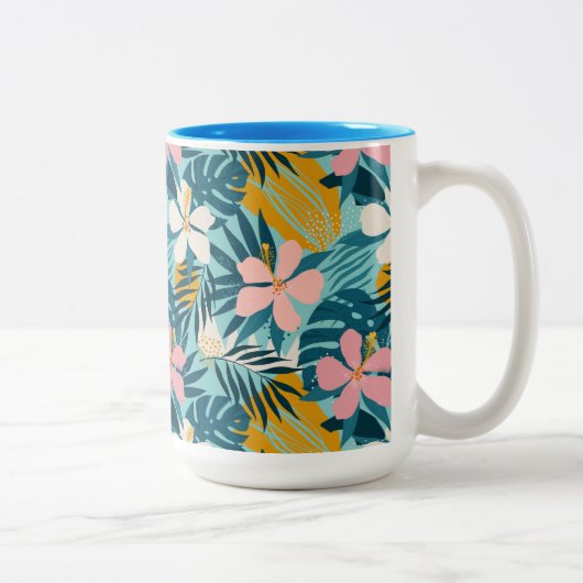 Tropisch Hibiscus Floral Pattern Tweekleurige Koffiemok (Rechts)