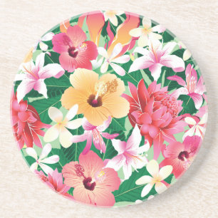 Tropisch Hibiscus Floral Pattern Zandsteen Onderzetter