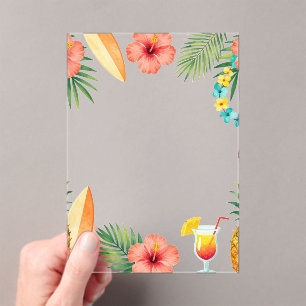 Tropisch Hibiscus Frame Aloha Sfeer Acryl Uitnodigingen